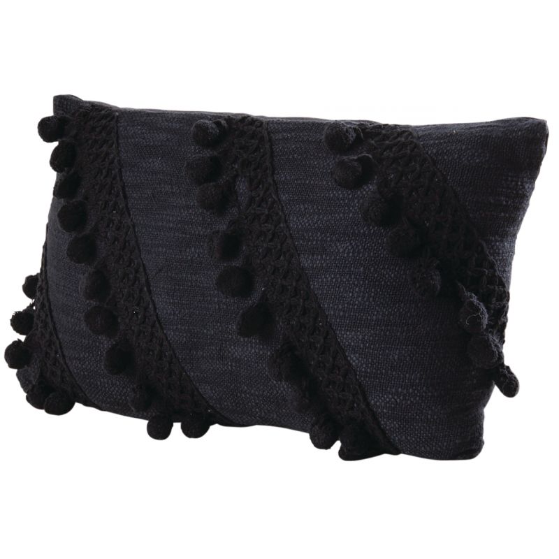 Coussin en coton pompons noir Coussin en coton pompons noir