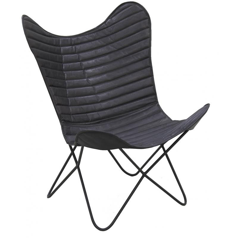 Fauteuil Butterfly en cuir noir Fauteuil Butterfly en cuir noir