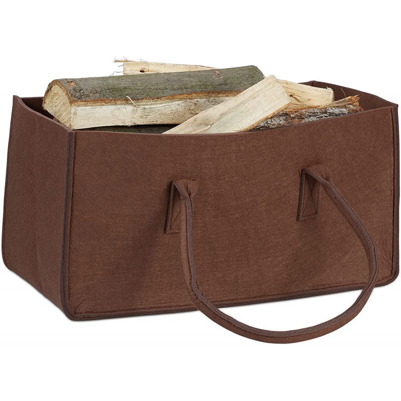 Sac à bûches marron foncé en feutrine 25x25x50cm Sac à bûches marron foncé en feutrine 25x25x50cm