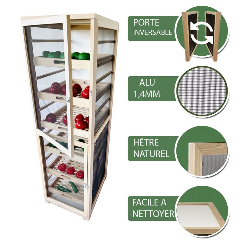 Grand Garde-manger légumier en hêtre livré avec 6 tiroirs poignée Bois Grand Garde-manger légumier en hêtre livré avec 6 tiroirs poignée Bois